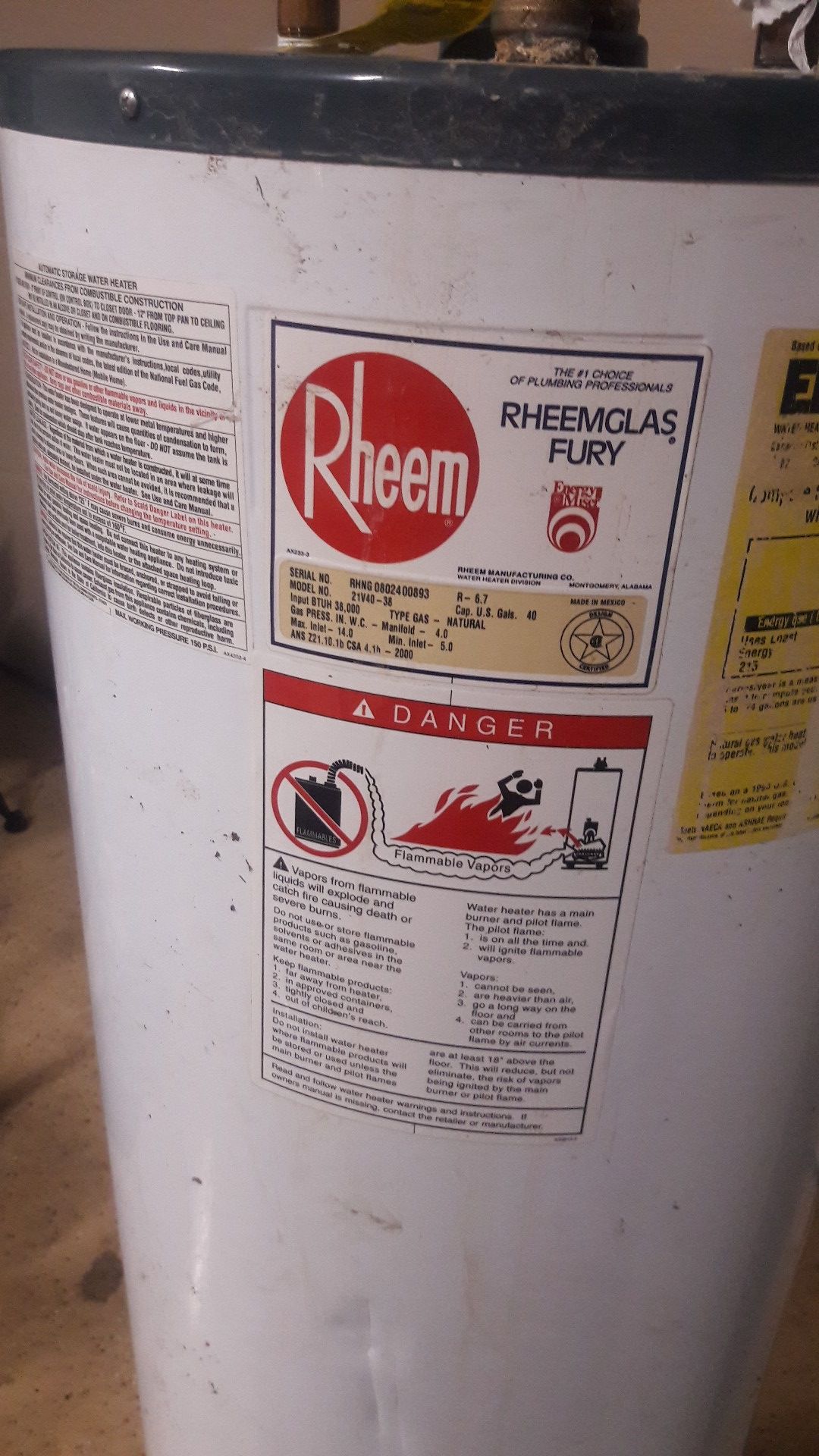 Rheem 21v40-38 water heater