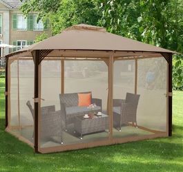 Costway 12' x 10 COVER with Double Roof, Sidewalls, and Mesh (Brown
