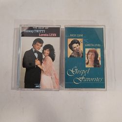Lot of 2 Cassette Tapes ~ Loretta Lynn, Patsy Cline, & Conway Twitty ~ Country