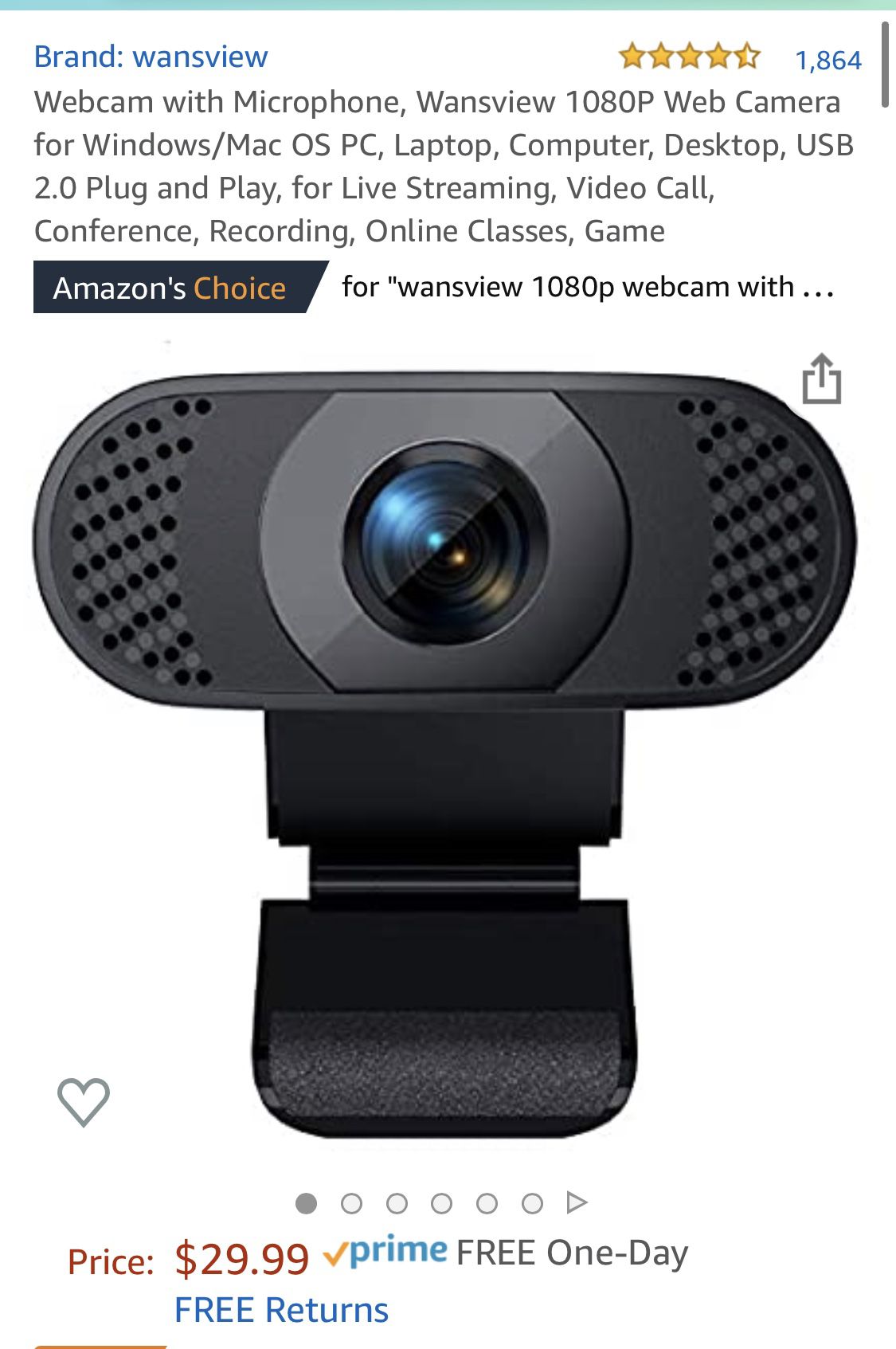 Webcam with Microphone, Wansview 1080P Web Camera for Windows/Mac OS PC, Laptop, Computer, Desktop, USB 2.0 Plug and Play, for Live Streaming, Video