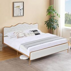 Dolonm King Size Classic Buckle Backrest Platform Bed Frame