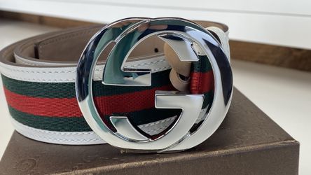 100% Authentic GG Silver Buckle Gucci Black leather belt Green/Red/Green