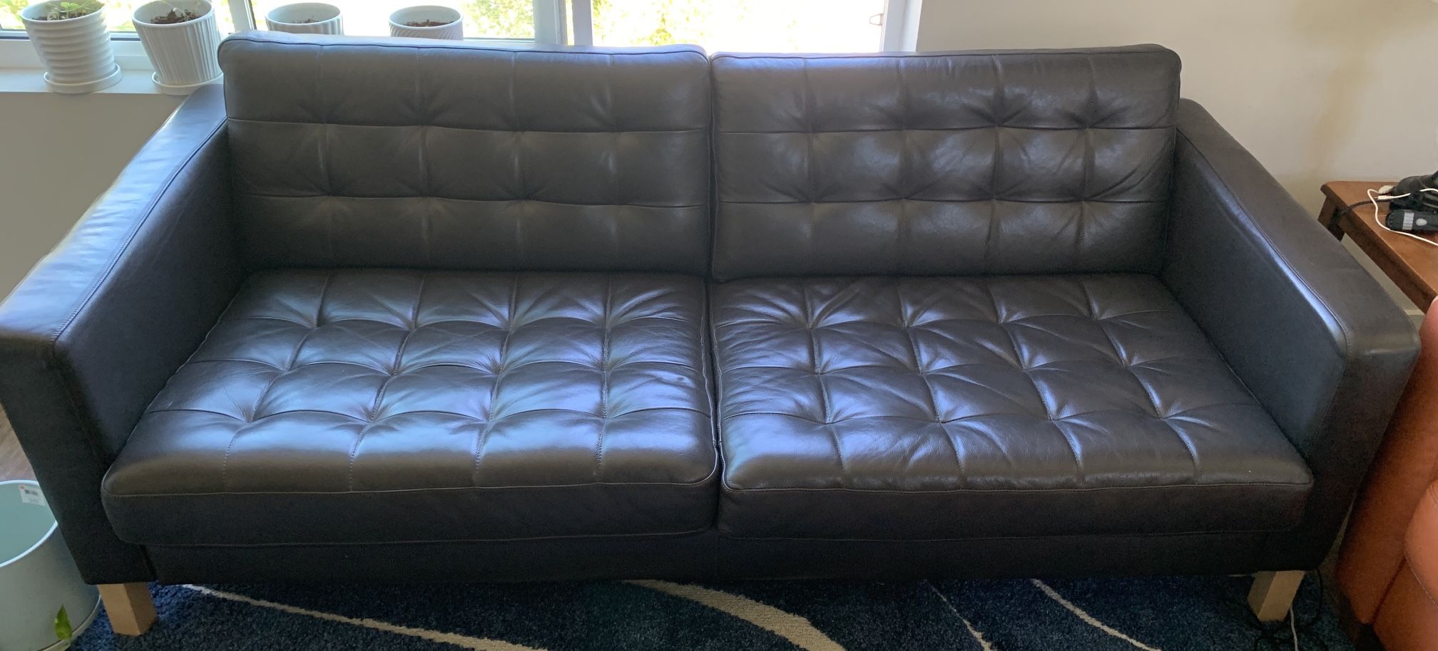 Modern Tufted Faux Leather Couch – Excellent Condition