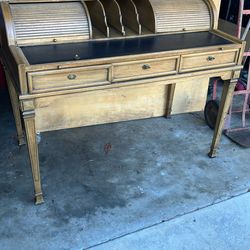 Roll Top Desk. With Black Leather Writing Surface