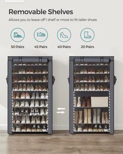9 Tiers Shoe Rack, Large Capacity Shoe Rack with Removable Shelves