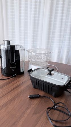 Small Kitchen Appliance Bundle – Juicer, Food Steamer & 12V Portable Frying Pan / Electric Skillet