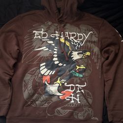 Ed Hardy Brown Eagle Hoodie Size M – Great Condition 