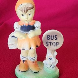 Bus Stop Girl Figurine Celluloid Hard Plastic Hummel Style Collectible