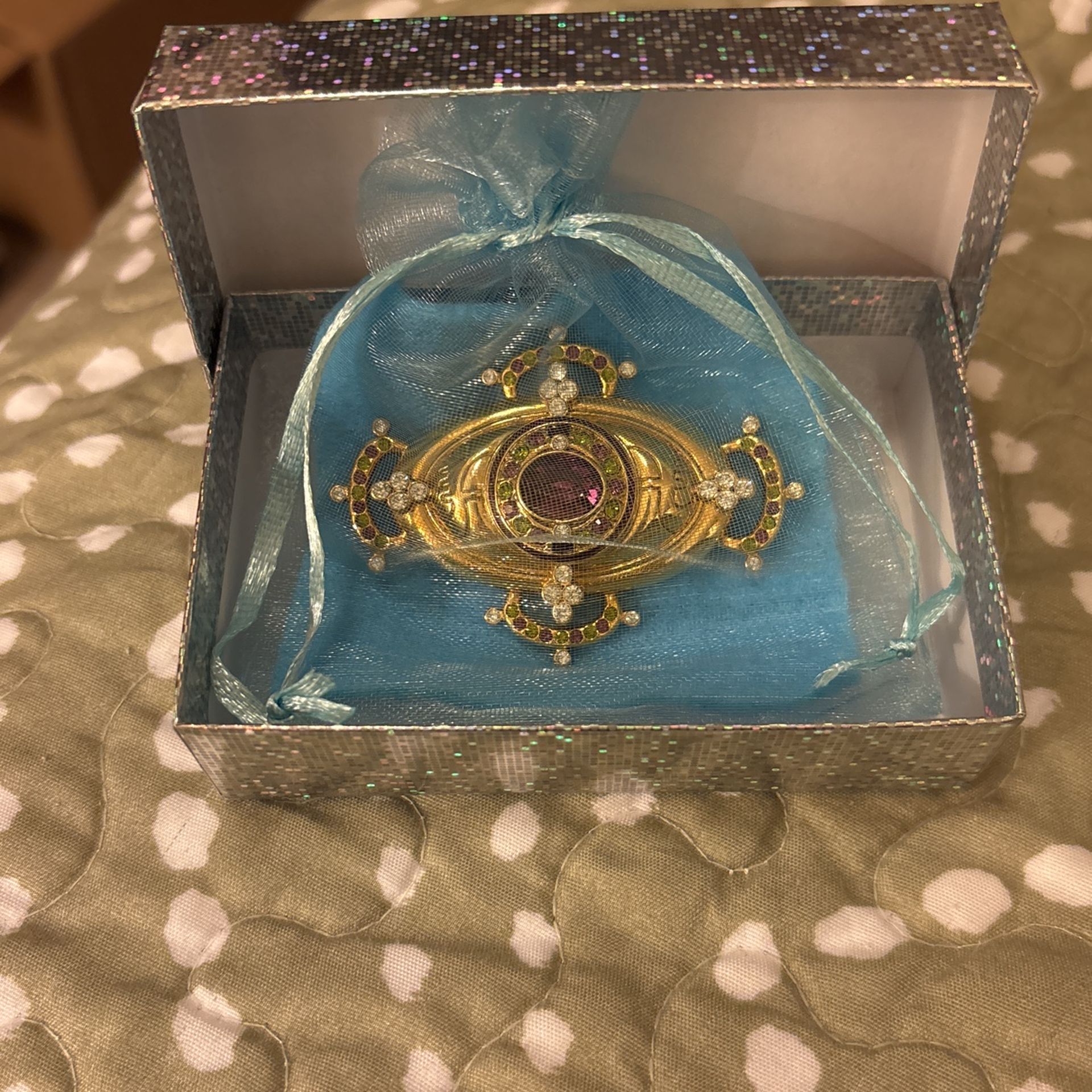 Vintage Adrian Lebeetkin Gold Plated Jeweled medallion style brooch