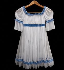 White Chiffon Dress with Blue Lace Trim