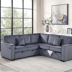 Convertible sectional sofa with storage and USB ports