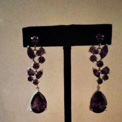 SILVER EARRINGS "TEAR DROPS" PURPLE