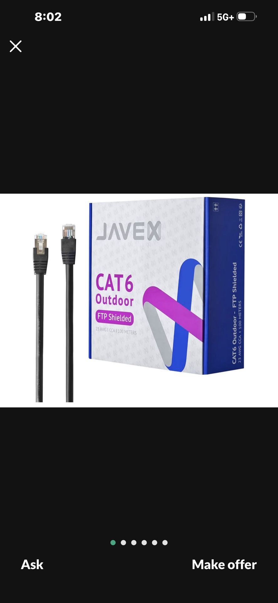 JAVEX CAT6 FTP Outdoor(328FT) Ethernet Cable, 23AWG CCA Patch Cord, 100M, Black