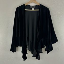 ALEX EVENINGS Vintage 90s Black Velvet Petite Goth Formal Long Drape Shawl