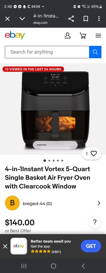 Instant Vortex Touchscreen Air Fryer Multi Setting