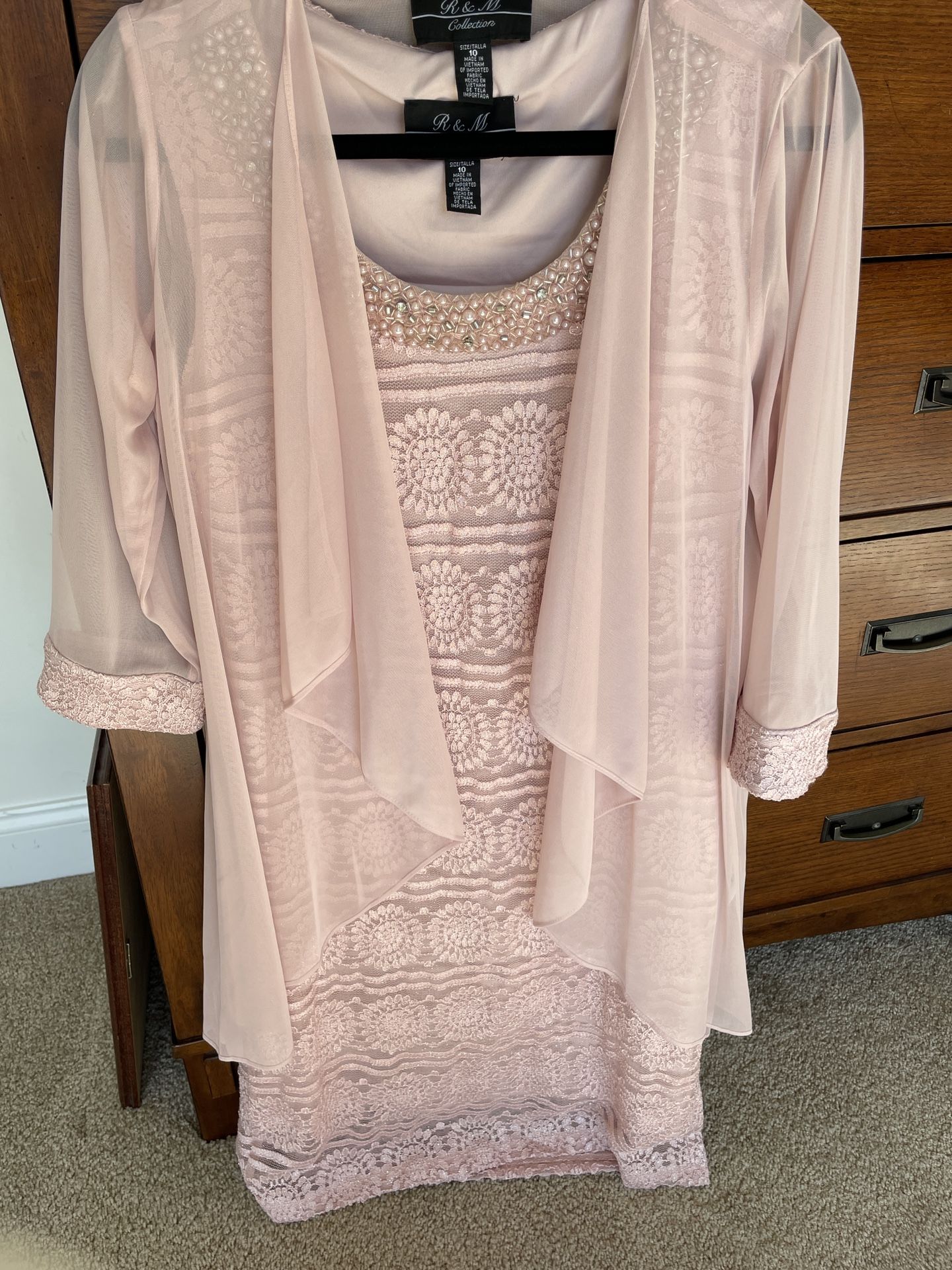 R&M Lace Jacket Rose Dress, Size 10