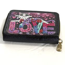 Blinged 11-Pocket Faux Leather Card Wallet Cat Love NEW