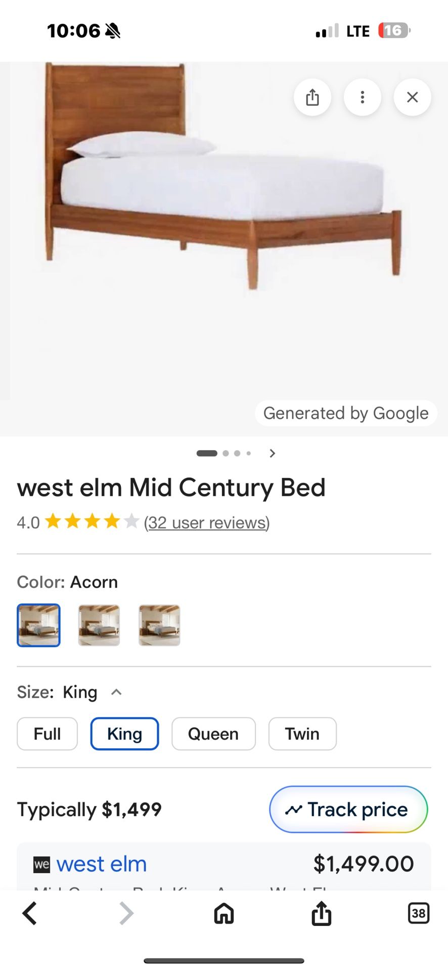 New West Elm King Size Bed Frame !! Gorgeous 