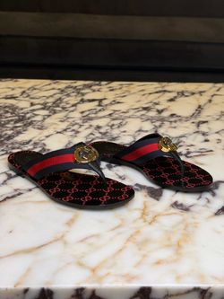 GUCCI GG Web Sandal Black Blue Red Double G Thong Sandals