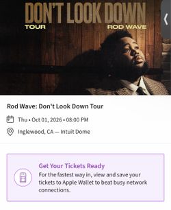 ROD WAVE 10-1-2026 INTUIT DOME TICKETS x 4