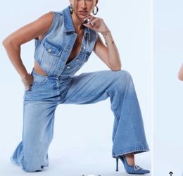 Fashion nova size large new Blue denim jumpsuit with cutout detail #denim #cutout
