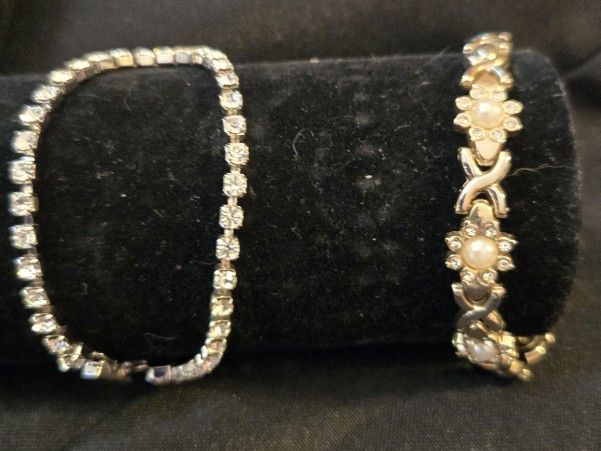 Pearl Bracelet And Not Real Diamond Bracelet