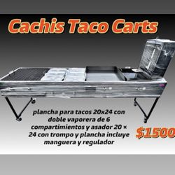 plancha para tacos 20x24 con doble vaporera de 6 compartimientos y asador 20 × 24 con trompo y plancha incluye manguera y regulador