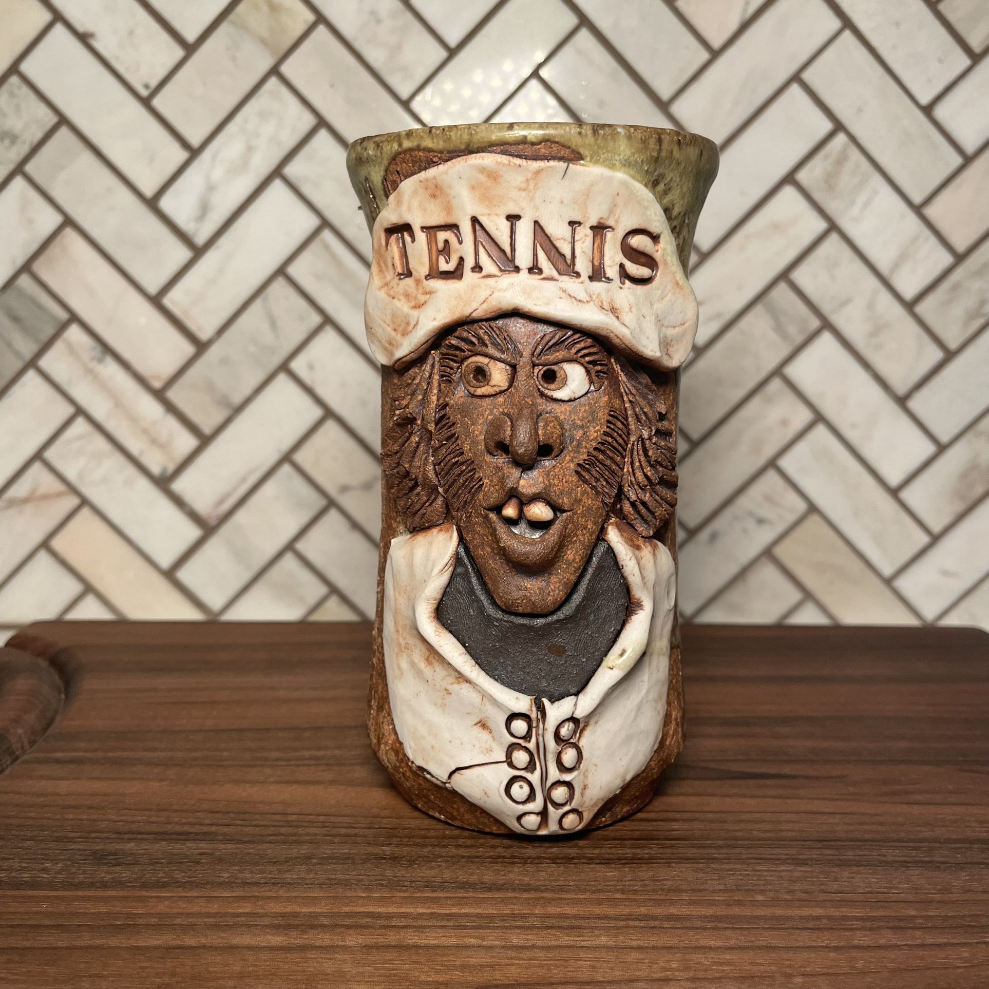 Vintage Ugly Face Pottery Coffee Mug for the Tennis Player in your life π