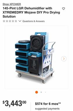 XPOWER 145-Pint LGR Dehumidifier with XTREMEDRY Mojave DIY Pro Drying Solution