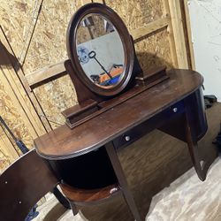 Brown wood vanity 
