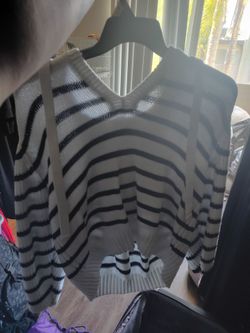 White and Black Striped Knit Sweater