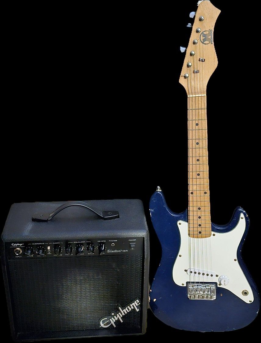 Hondo 1/2 Size Mini Strat Electric Guitar And Amplifier