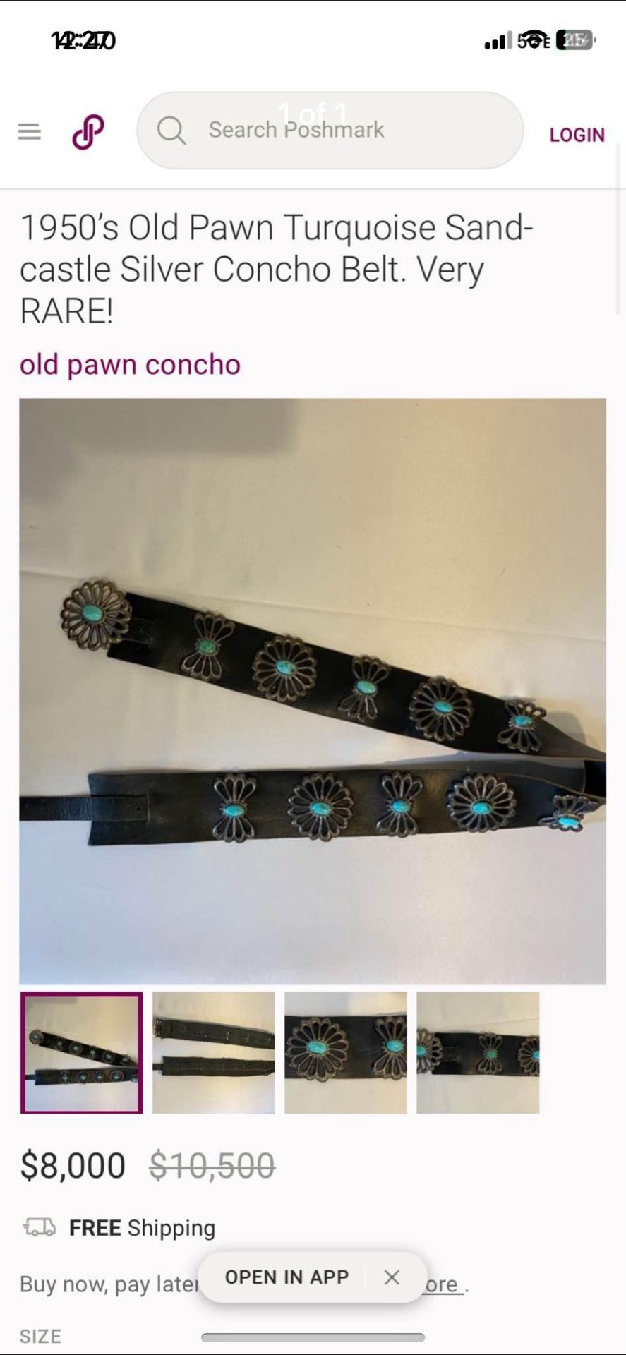 1950's Old Pawn Turquoise Sandcastle Navajo Silver Concho Belt. Very RARE! old pawn concho