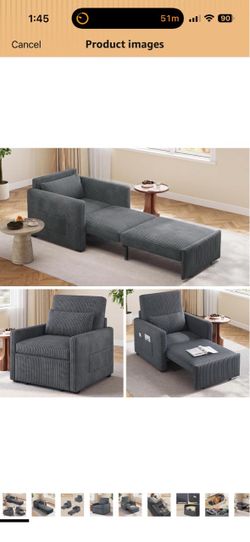 Dark Gray Corduroy Convertible Chair Sleeper Sofa