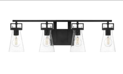 Home Decorators Collection 30.75" 4-Light Matte Black Vanity Light with Seeded Glass