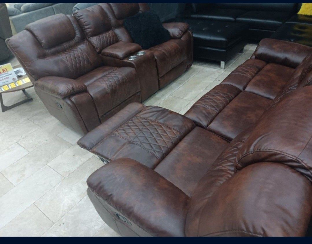 *June Sale Event!!!*---Bold Santiago Brown Leather Reclining Sofa/Loveseat Sets---Now $1099!!!---Delivery And Financing👌