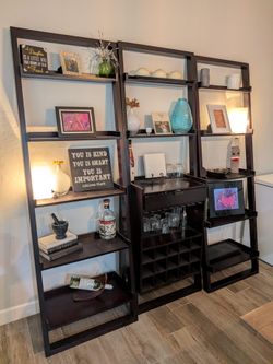 Ladder shelves and wine storage cabinet