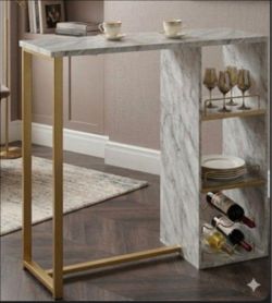 White and gold faux Marble Bar Table Wine Rack