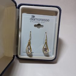 Diamonesse Simulated Diamond and Sterling Silver 18k Yellow Gold Plated Slingshot Earrings 