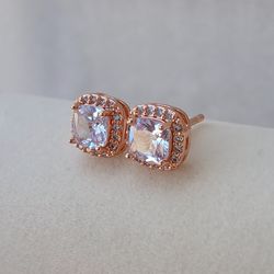 14K Gold Plated CZ Stainless Steel Stud Earrings 