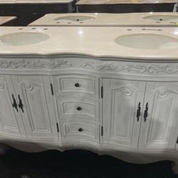 58in Victorian White Double Vanity Bathroom Dual Sink Cabinet -B3581