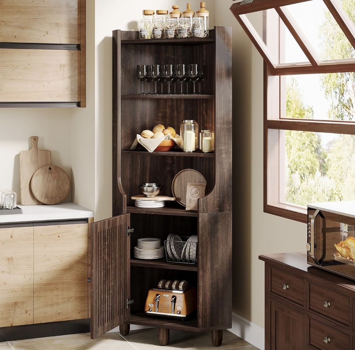 Tribesigns 68-Inch Tall Corner Cabinet, Farmhouse Wooden Kitchen Storage