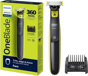 Norelco Philips OneBlade 360 Hybrid Face, Electric Beard Trimmer and Shaver, with 360 Blade Technology, 1x 360 Blade for Face, 5in1 Adjustable Comb, M