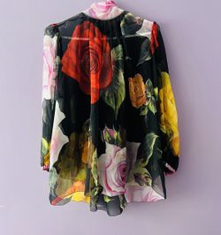 Dolce & Gabbana Black Roses Tie Neck Blouse