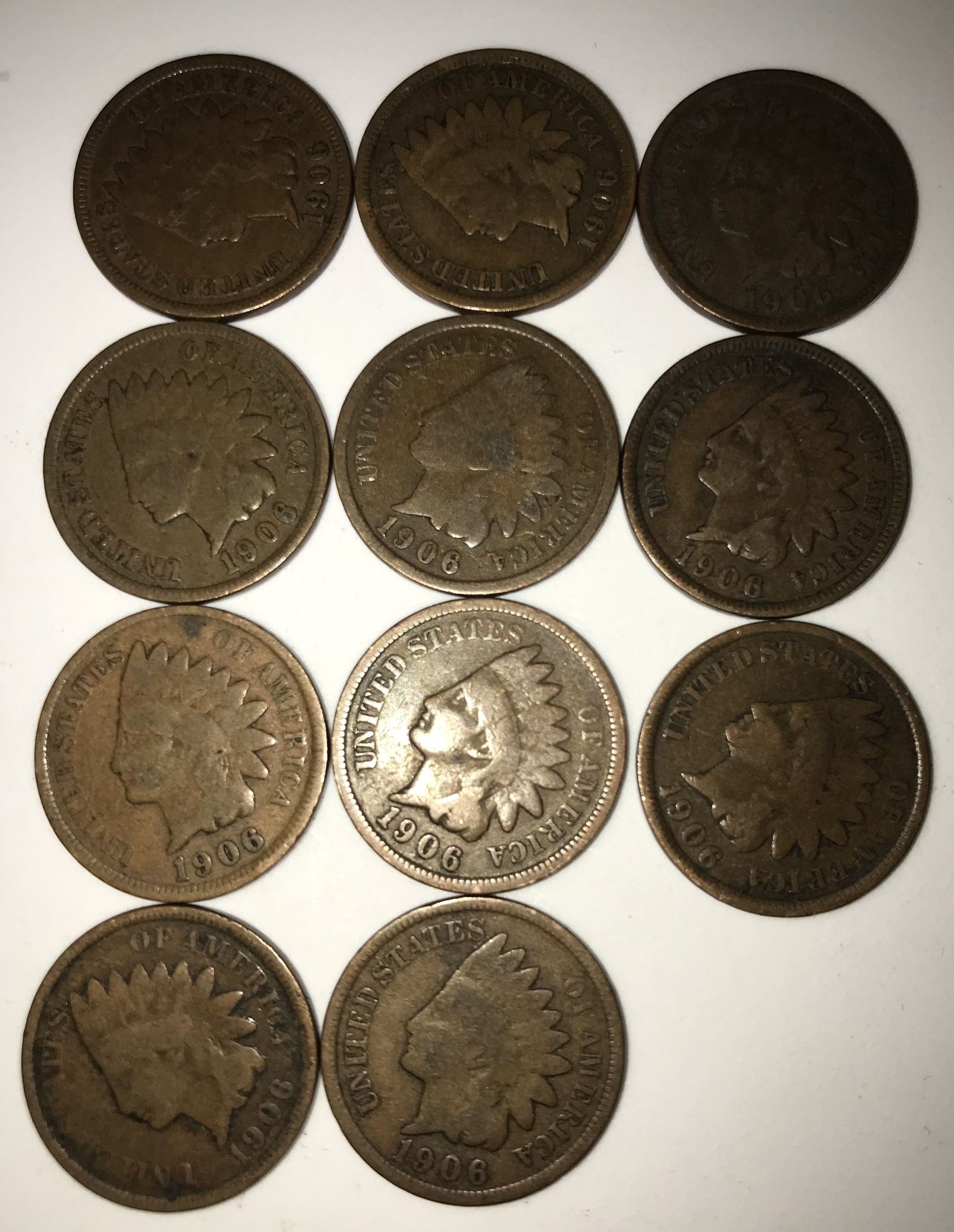 Eleven 1906 Indian Head Pennies 