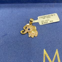 14k Gold Pink And Blue Cubic Zirconia Elephant Pendant