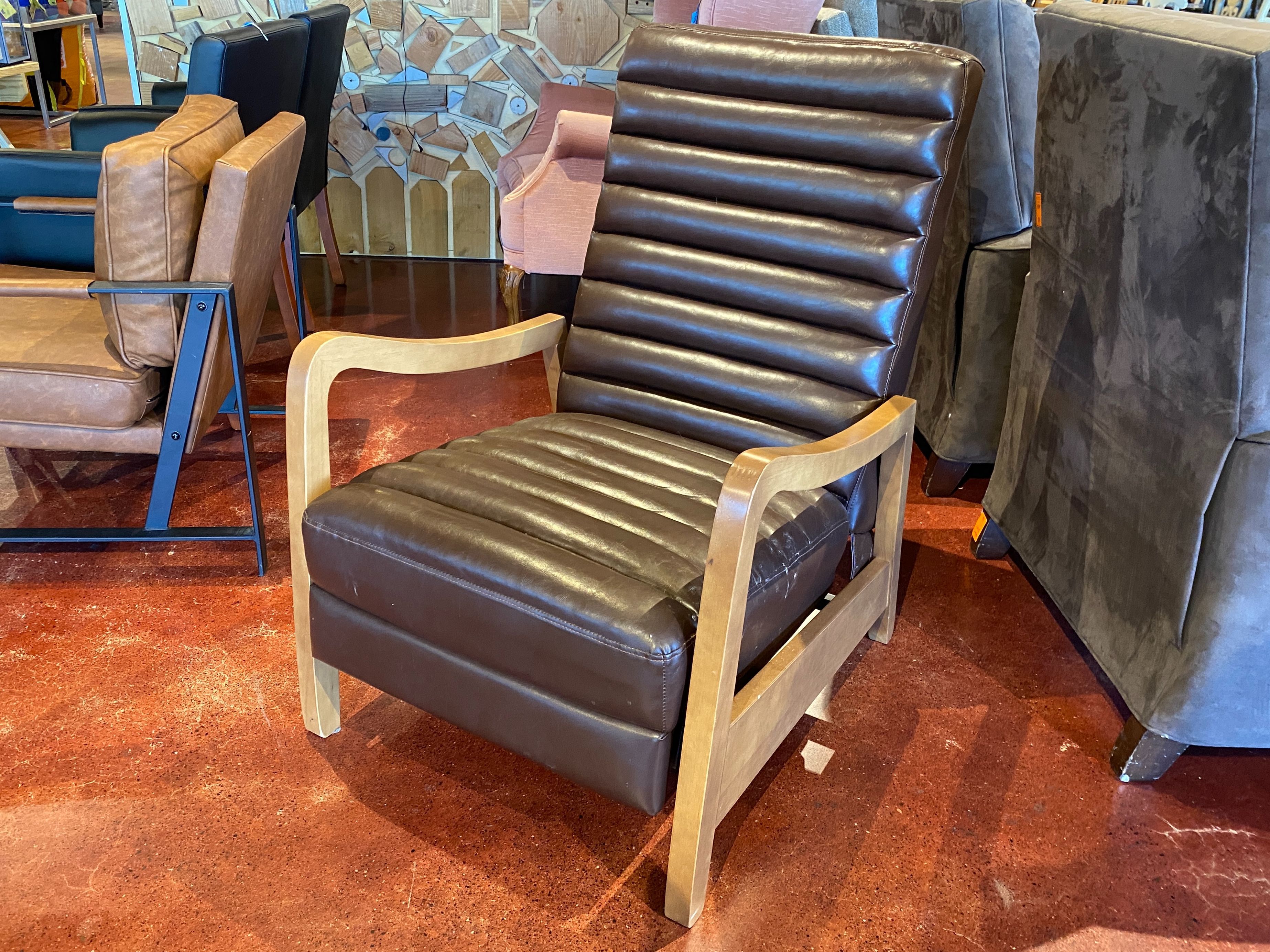 Brown Mid-Century Style Push Back Recliner