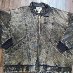 Vintage RARE 80s/90s Nike Force Wash Denim & Leather Bomber Jacket XL David Robinson