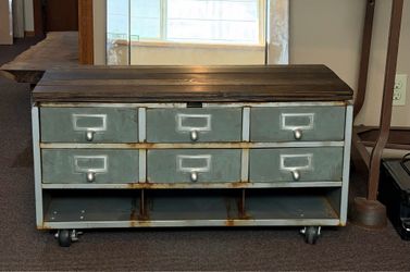 Upcycled Rolling Industrial Metal Cabinet - Bench or Coffee Table