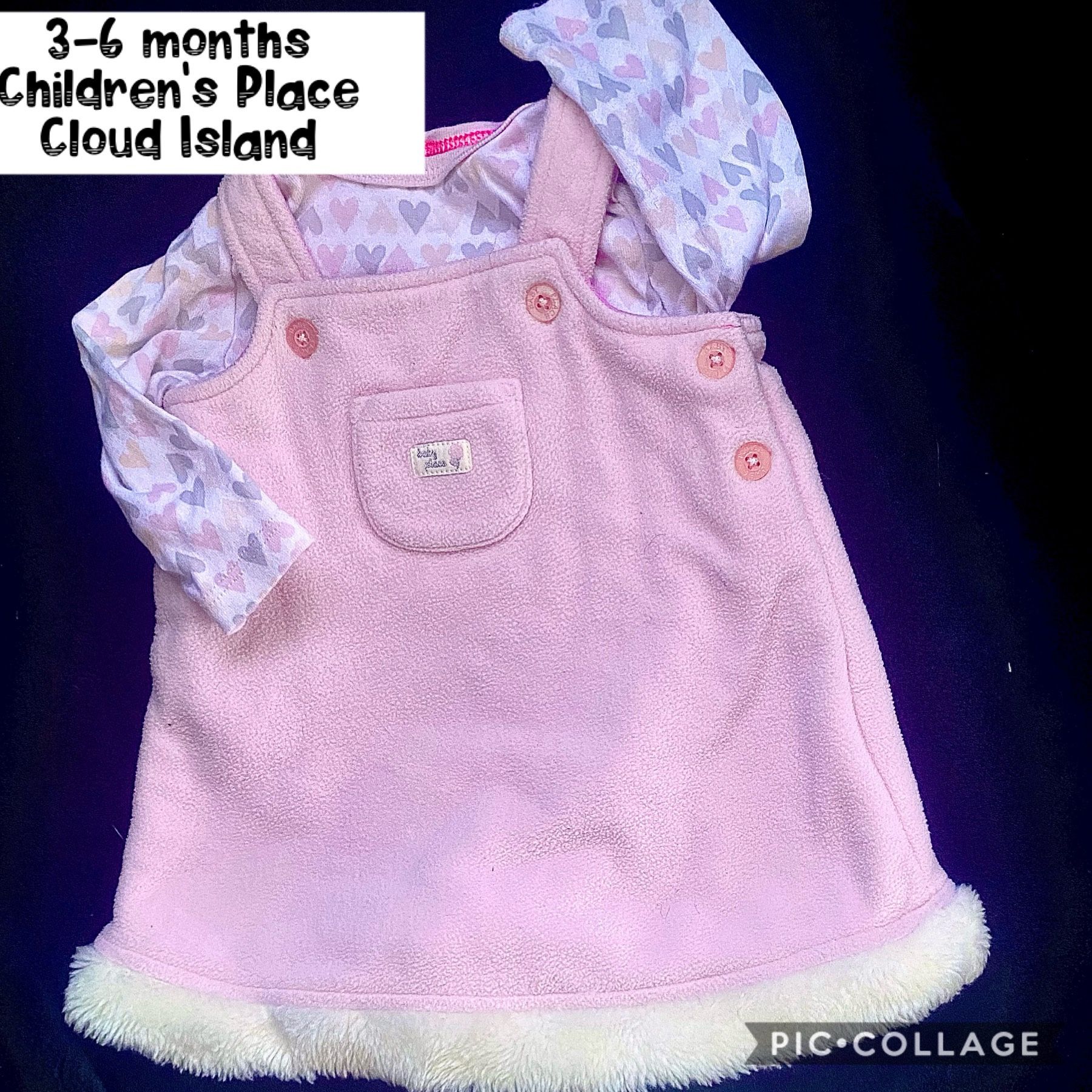 3-6 Months Children’s Place Velour & Fur Jumper Dress With Pocket & Gray Pink Heart Onesie Long Sleeve Cloud Island